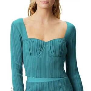 Harve Leger Ribbed Sweetheart Top M Green Long Sleeve Cropped Party Y2K $690